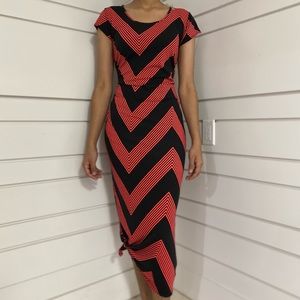 a red and black striped cotton maxi dress